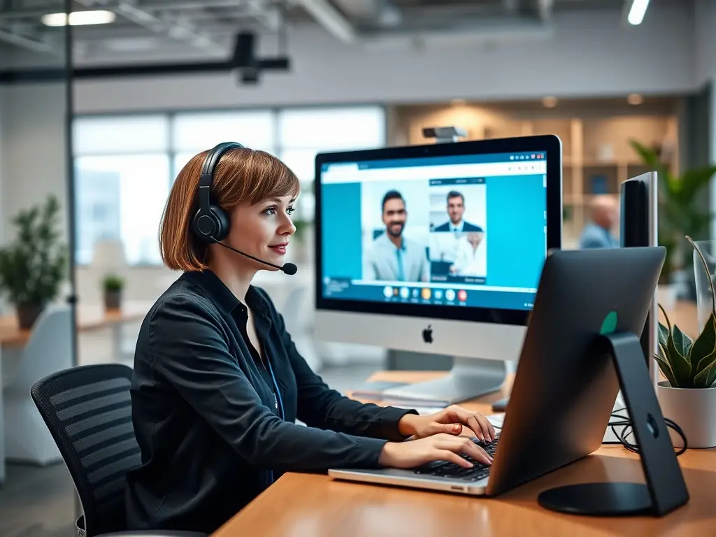A support team member assisting a client remotely, demonstrating the support services for legacy PBX systems and third-party VoIP providers.