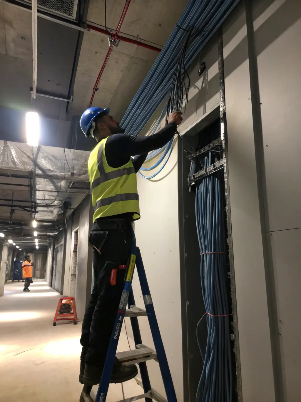 Technicians carefully moving and re-installing a phone system during an office relocation, ensuring minimal disruption.